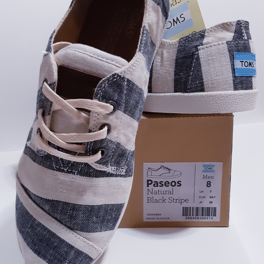 New sizes! TOMS Paseos Natural Black Stripe